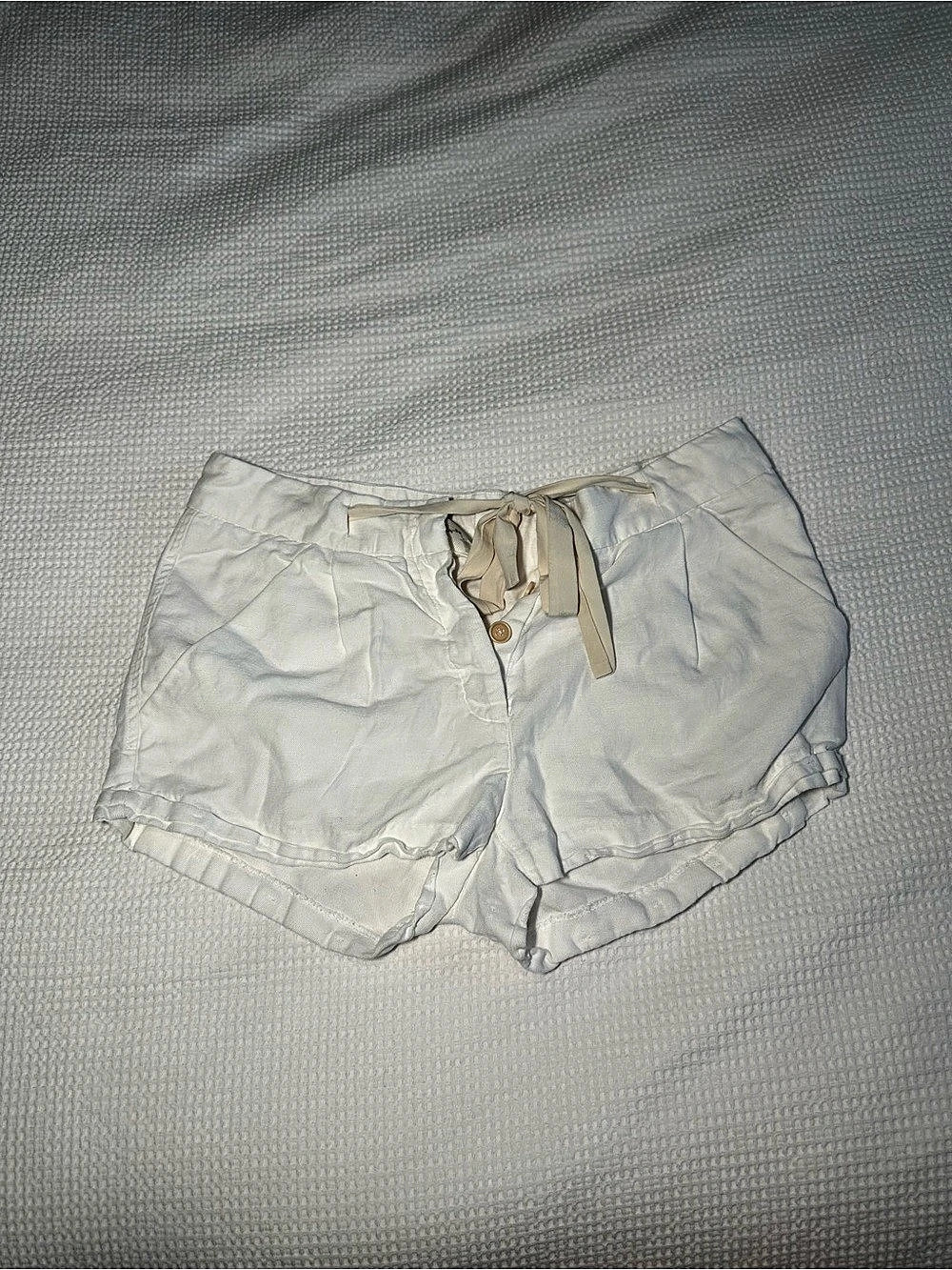 Women's White Linen High Waist Shorts